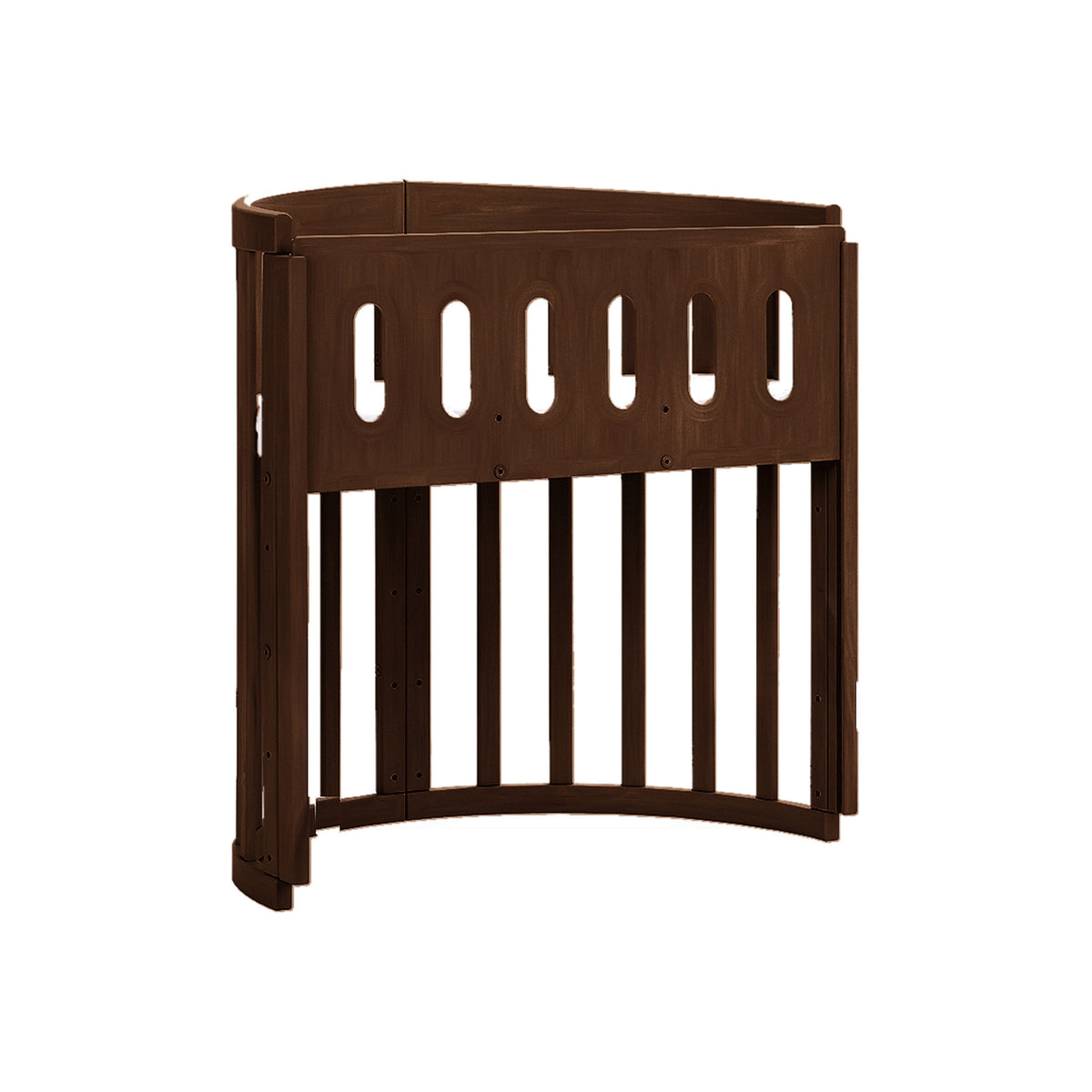 Oval 7in1 Babybett Walnut als Beistellbett mit offener Seite