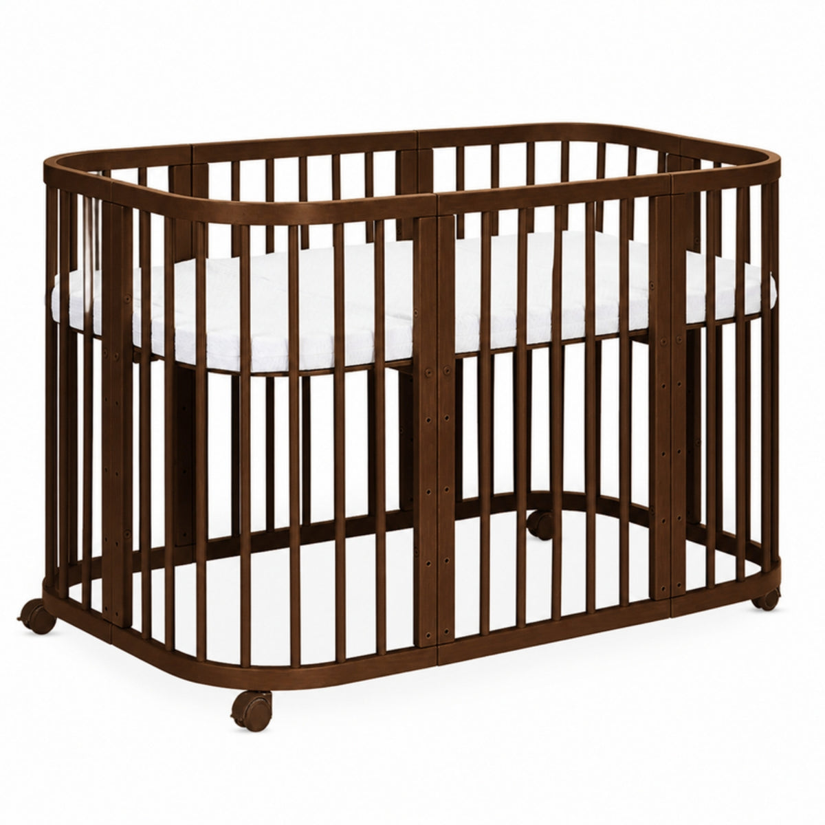 Quadi 7in1 Babybett in Walnut als grosses Babybett mit Rollen