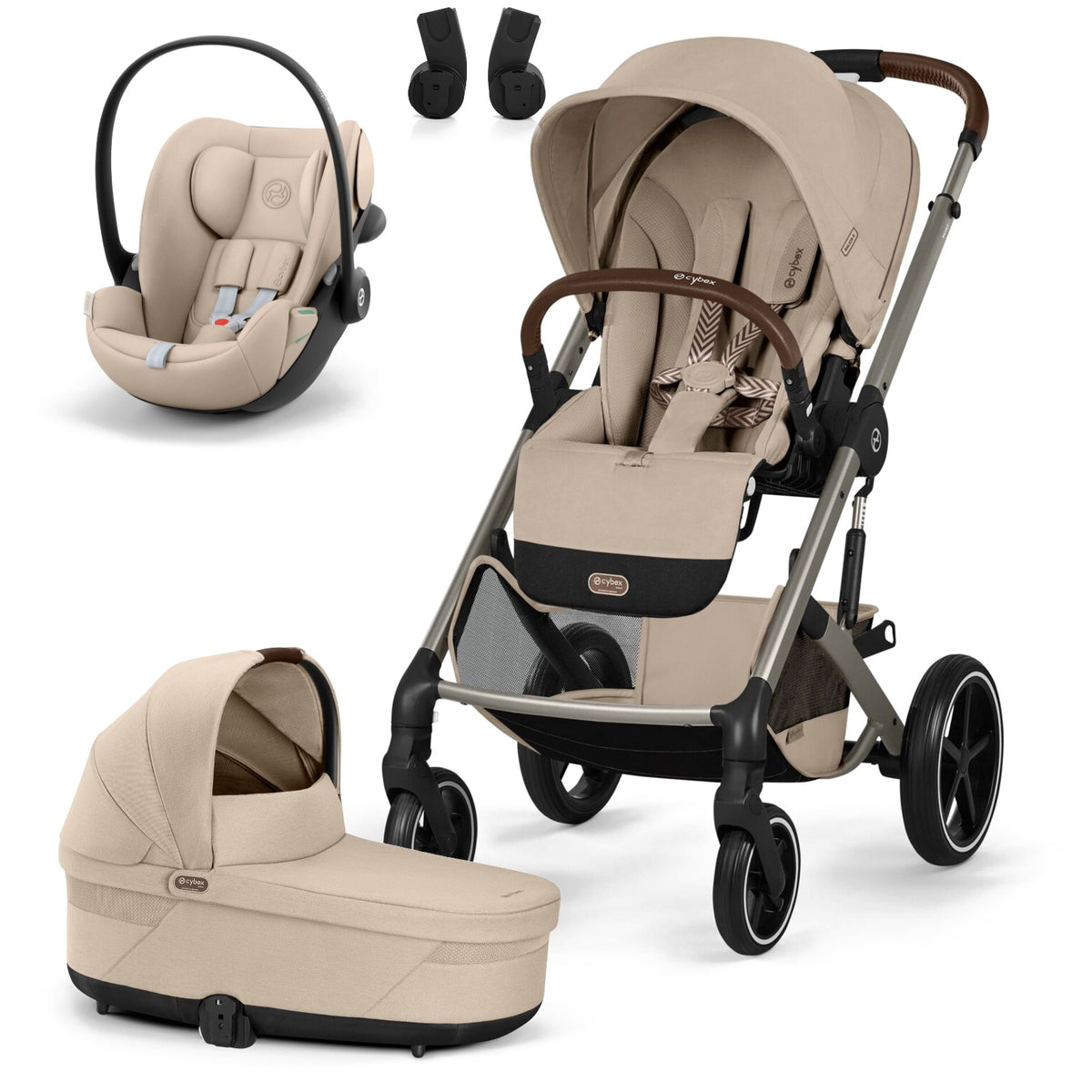 CYBEX Balios S Lux 3in1 OneBox almond beige – Set mit Balios S Lux Kinderwagen, Cot S Lux Babywanne, Cloud G3 Babyschale und Adaptern
