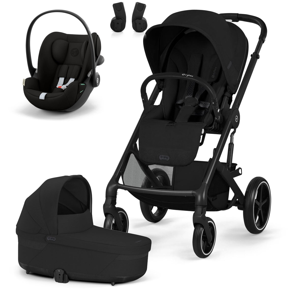 CYBEX Balios S Lux 3in1 OneBox moon black – Set mit Balios S Lux Kinderwagen, Cot S Lux Babywanne, Cloud G3 Babyschale und Adaptern