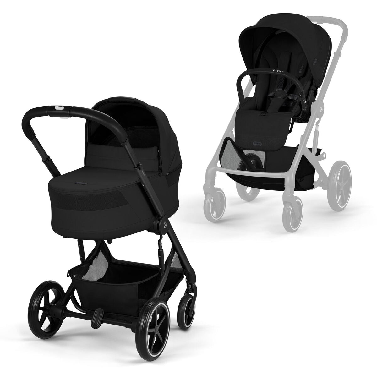 CYBEX Balios S Lux 3in1 OneBox Moon Black – Kinderwagen mit Cot S Lux Babywanne