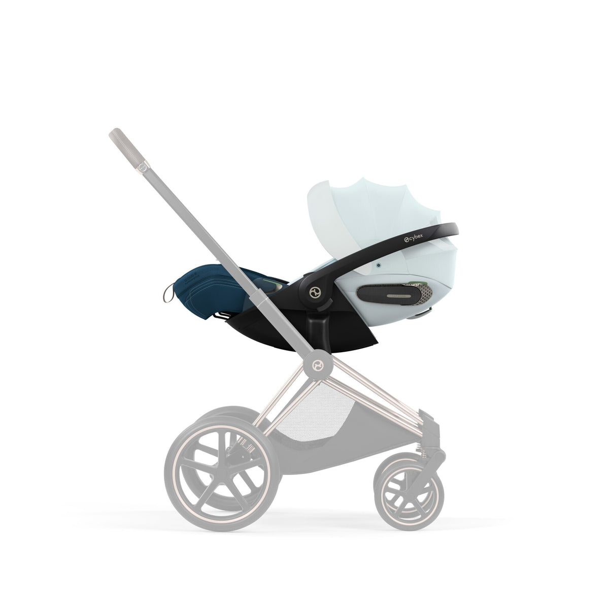 CYBEX Cloud S i-Size Style Opal Blue – auf dem Priam-Rahmen Rosegold