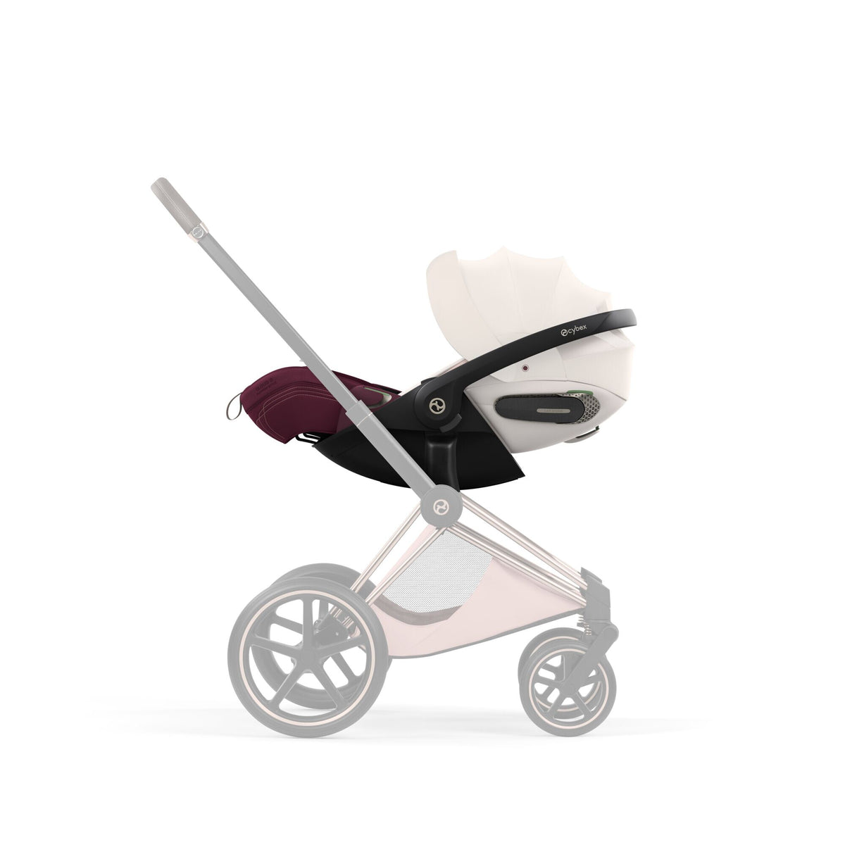 CYBEX Cloud S i-Size Style Quartz Pink – auf dem Priam-Rahmen Rosegold