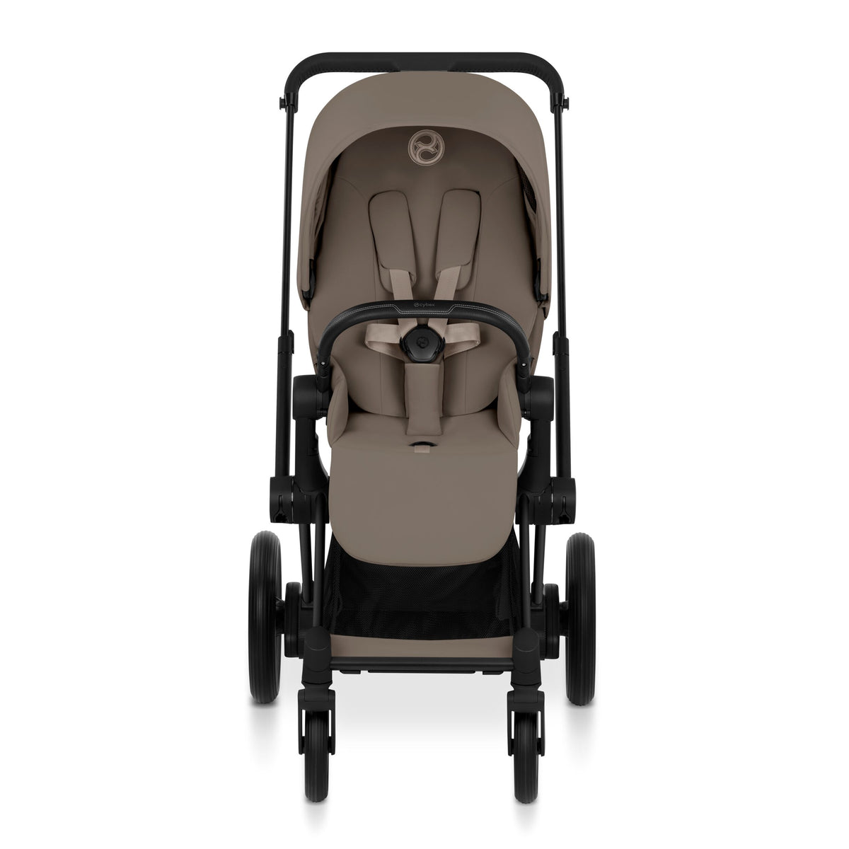 CYBEX e-Priam Comfort Matt Black Coconut Brown – Kinderwagen mit Sitzeinheit, Frontansicht