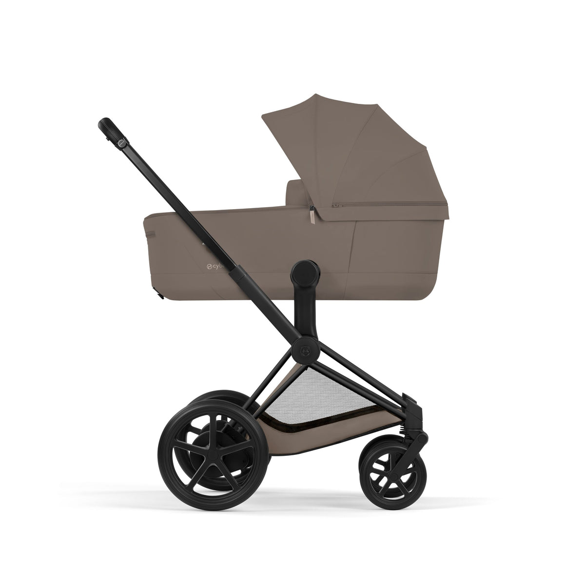 CYBEX e-Priam Comfort Matt Black Coconut Brown – mit faltbarer Babywanne, Seitenansicht