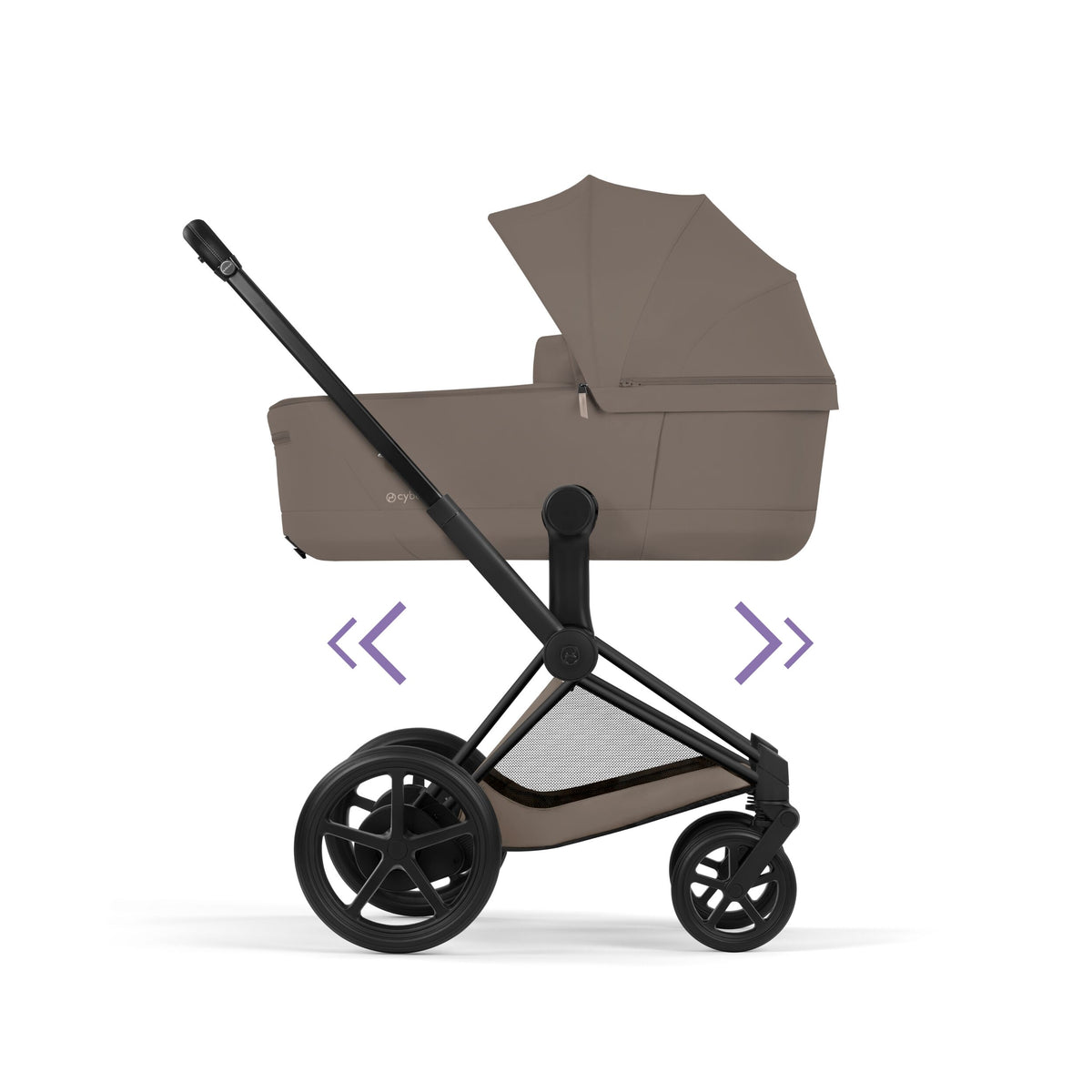 CYBEX e-Priam Comfort Matt Black Coconut Brown – Wiegefunktion mit Babywanne