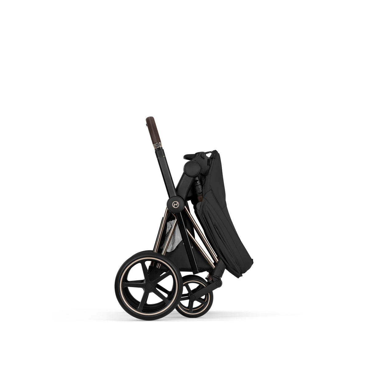 CYBEX Priam Champagne Gold mit Sitzpaket Sepia Black – zusammengefaltet