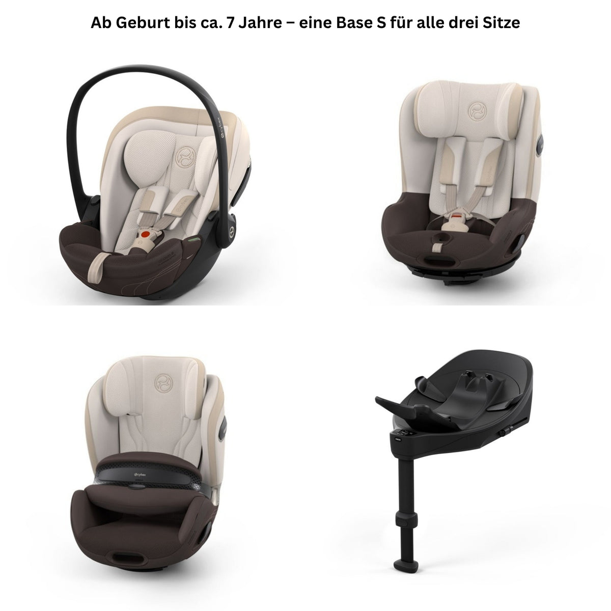CYBEX S-Line Autositz-Set Style Amber Brown – Gesamtbild mit Cloud S i-Size, Sirona S, Anoris S Airbag und Base S