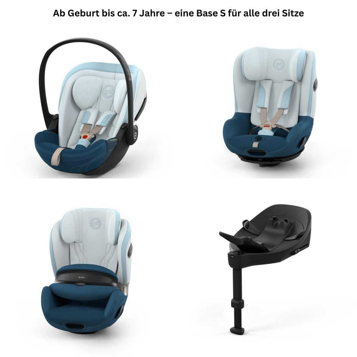 CYBEX S-Line Autositz-Set Style Opal Blue – Gesamtbild mit Cloud S i-Size, Sirona S, Anoris S Airbag und Base S