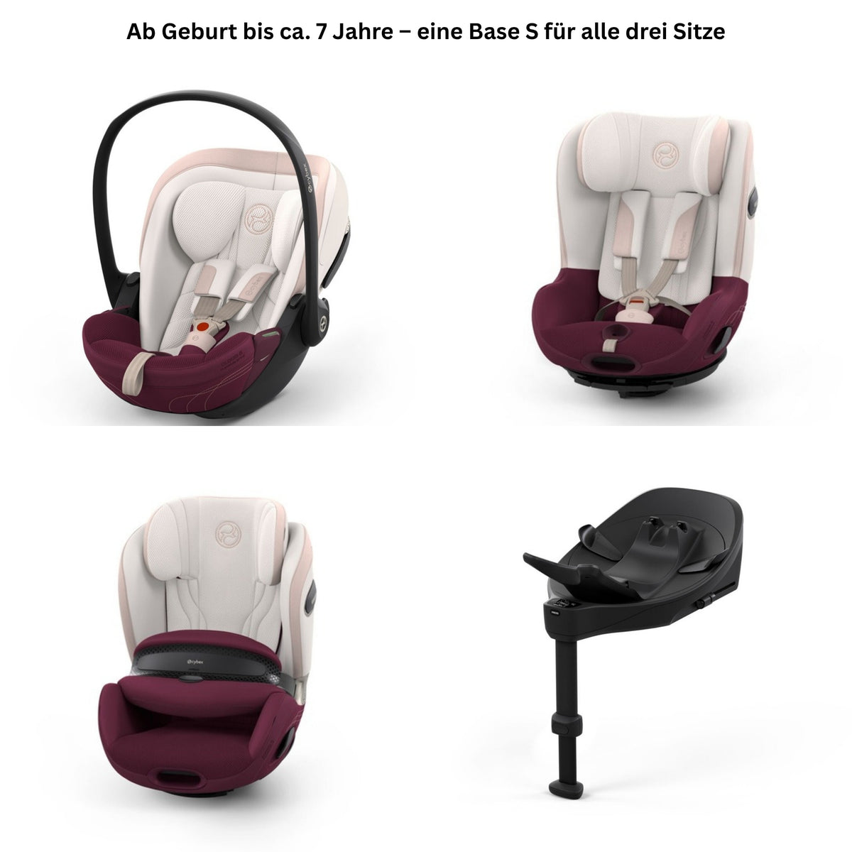 CYBEX S-Line Autositz-Set Style Quartz Pink – Gesamtbild mit Cloud S i-Size, Sirona S, Anoris S Airbag und Base S