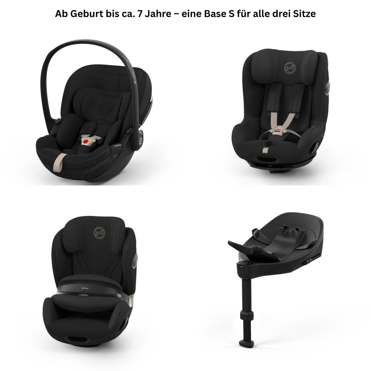 CYBEX S-Line Autositz-Set Style Sepia Black – Gesamtbild mit Cloud S i-Size, Sirona S, Anoris S Airbag und Base S