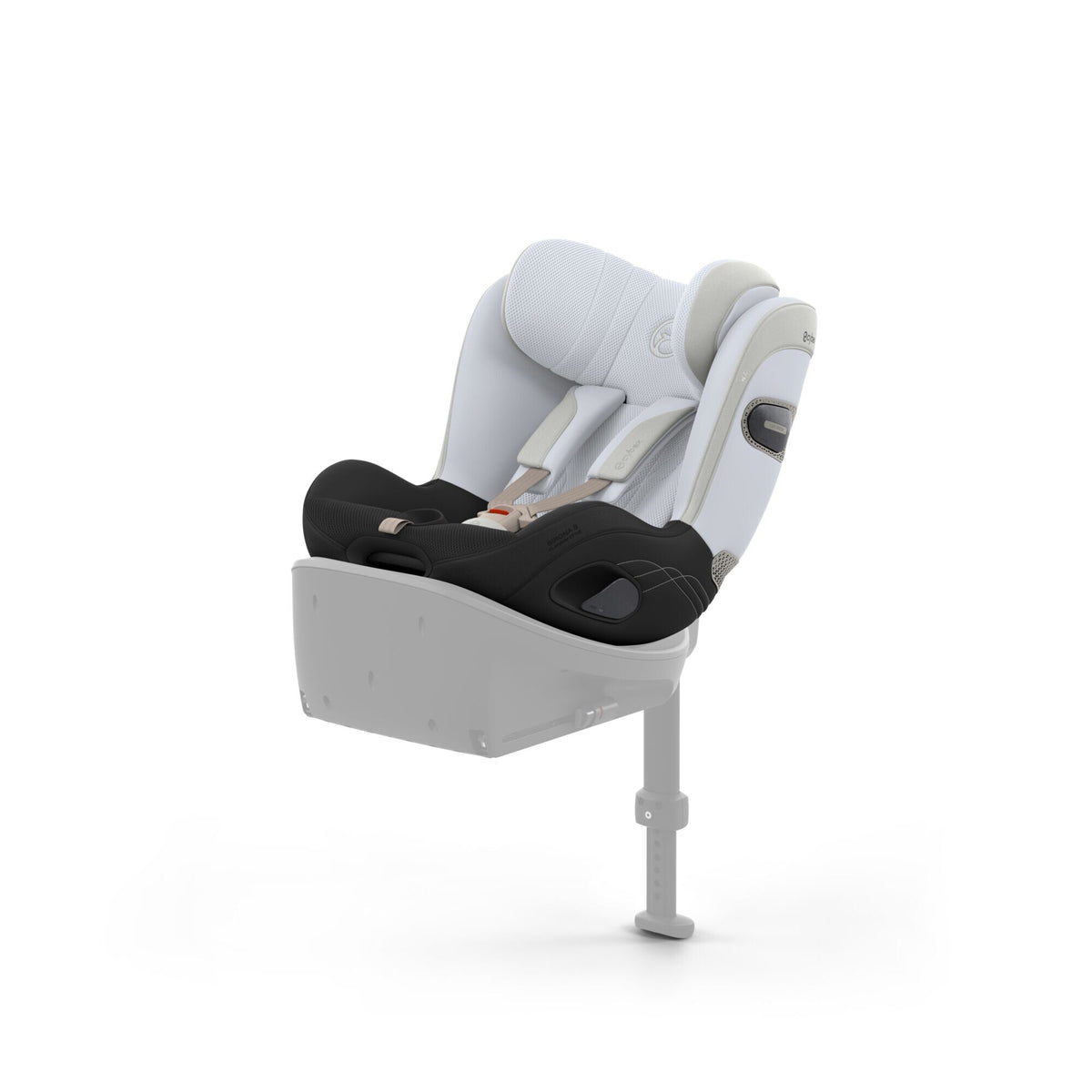 CYBEX Sirona S Style Misty Grey – Ansicht schräg von vorne auf der Base S (Basis separat erhältlich)