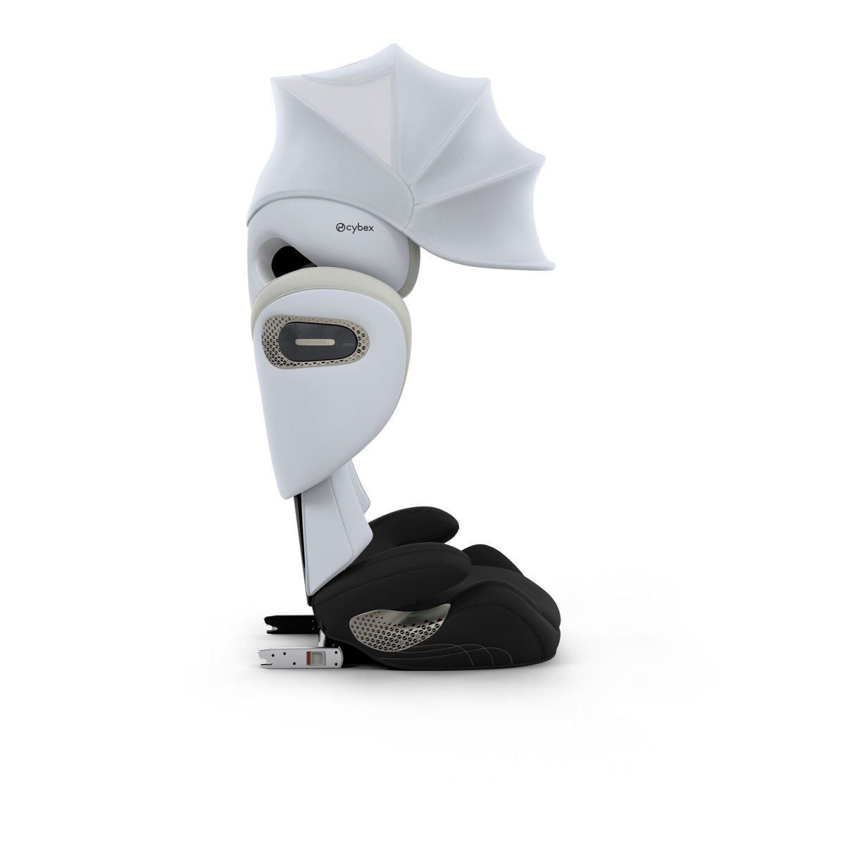 CYBEX Solution S Style Misty Grey – Seitenansicht mit XXL-Sonnenverdeck