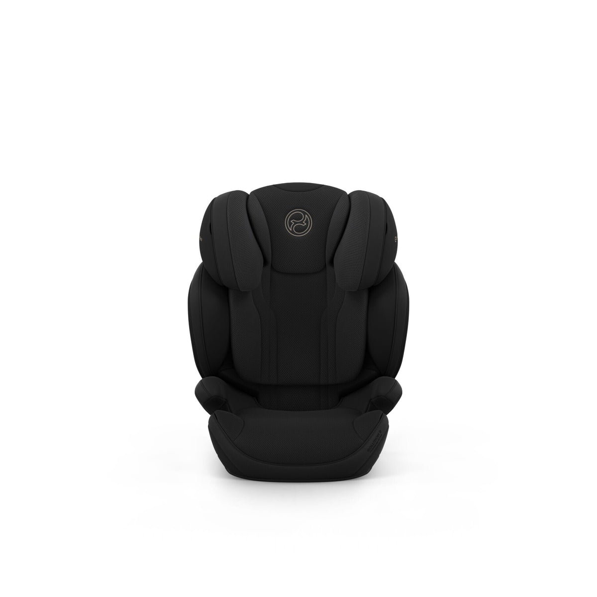 CYBEX Solution S Style Sepia Black – Vorderansicht mit tief eingestellter Kopfstütze
