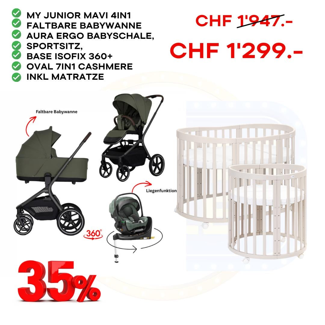 My Junior Mavi 4in1 Olive Green Bundle-Set inkl. Oval Cashmere 7in1 Babybett