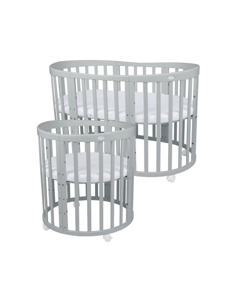 Lit Bébé 7en1 Ovale Gris – incluant Matelas