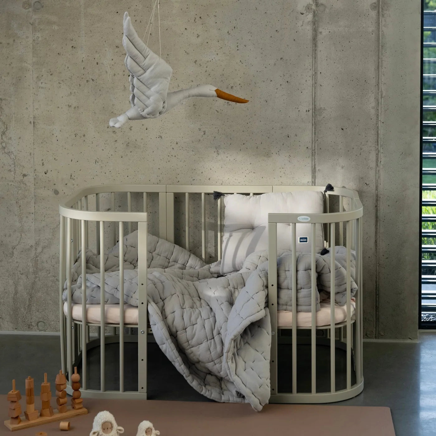 7in1 Babybett Quadi Olive – inkl. Matratze