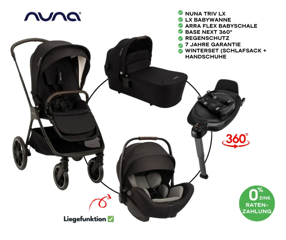 Nuna TRIV lx 4en1 Ensemble Tout-en-Un incluant ARRA flex & BASE next Bundle Caviar